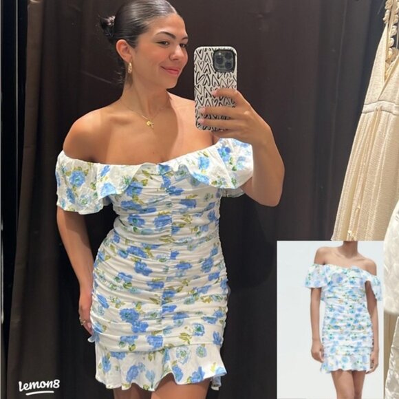 Zara Floral Linen-Blend Mini Dress Flowers Size XS Blogger’s Favourite - Picture 1 of 13
